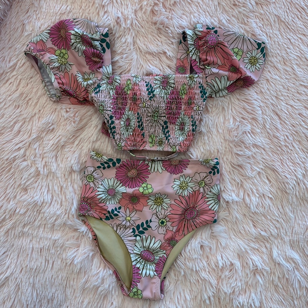 Shade Critters Smocked Floral High Waisted Two Piece Swimsuit